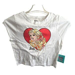 Barbie By PacSun T-Shirt Heart Graphic Womens White 100% Cotton Size S jj3684